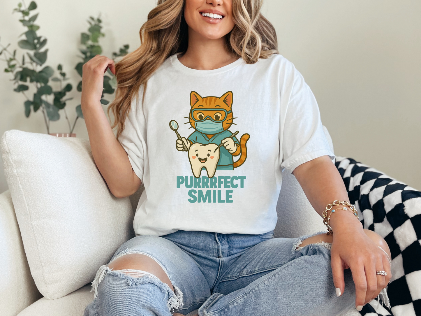 Purrfect Smile Dental Tee | Gift for Dental Hygienists, Dental Assistants, and Dentists | Cute Dental Office Gift