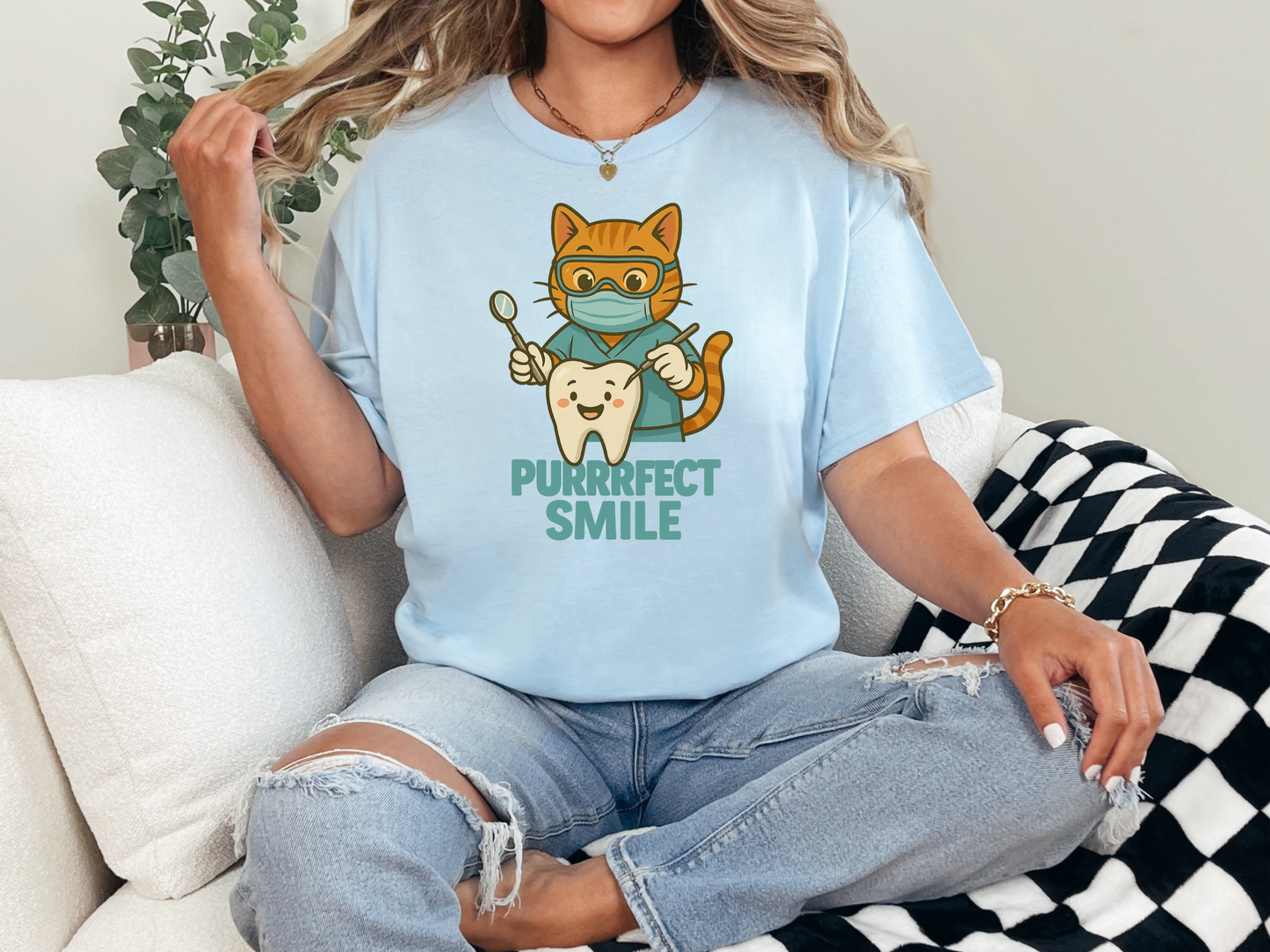 Purrfect Smile Dental Tee | Gift for Dental Hygienists, Dental Assistants, and Dentists | Cute Dental Office Gift