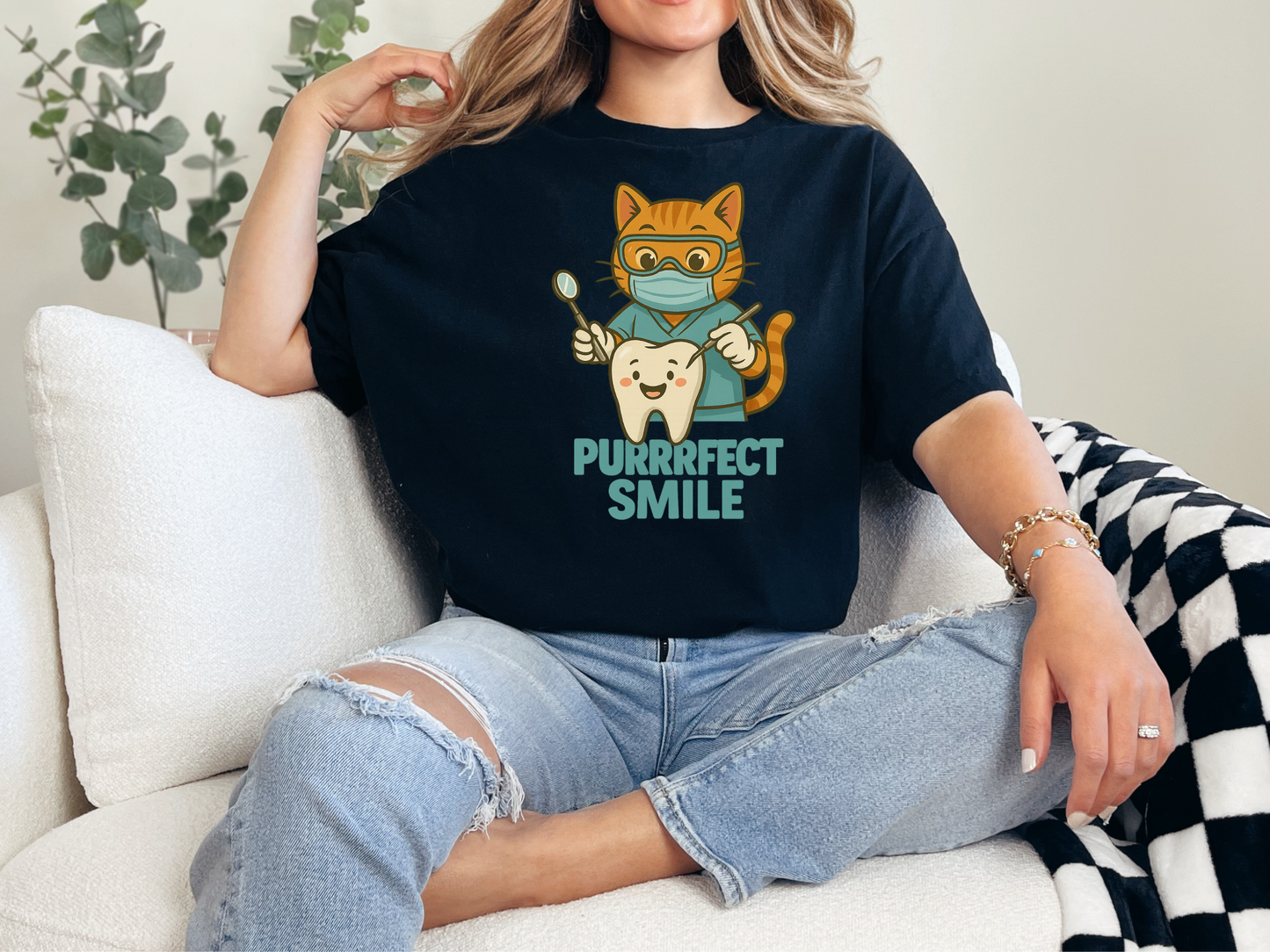 Purrfect Smile Dental Tee | Gift for Dental Hygienists, Dental Assistants, and Dentists | Cute Dental Office Gift