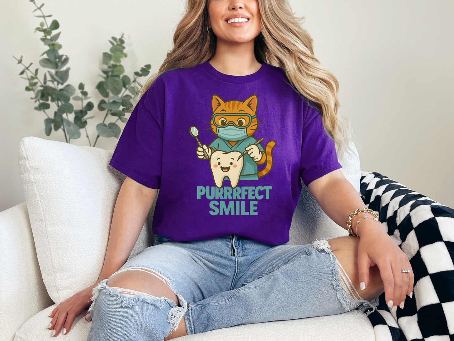 Purrfect Smile Dental Tee | Gift for Dental Hygienists, Dental Assistants, and Dentists | Cute Dental Office Gift