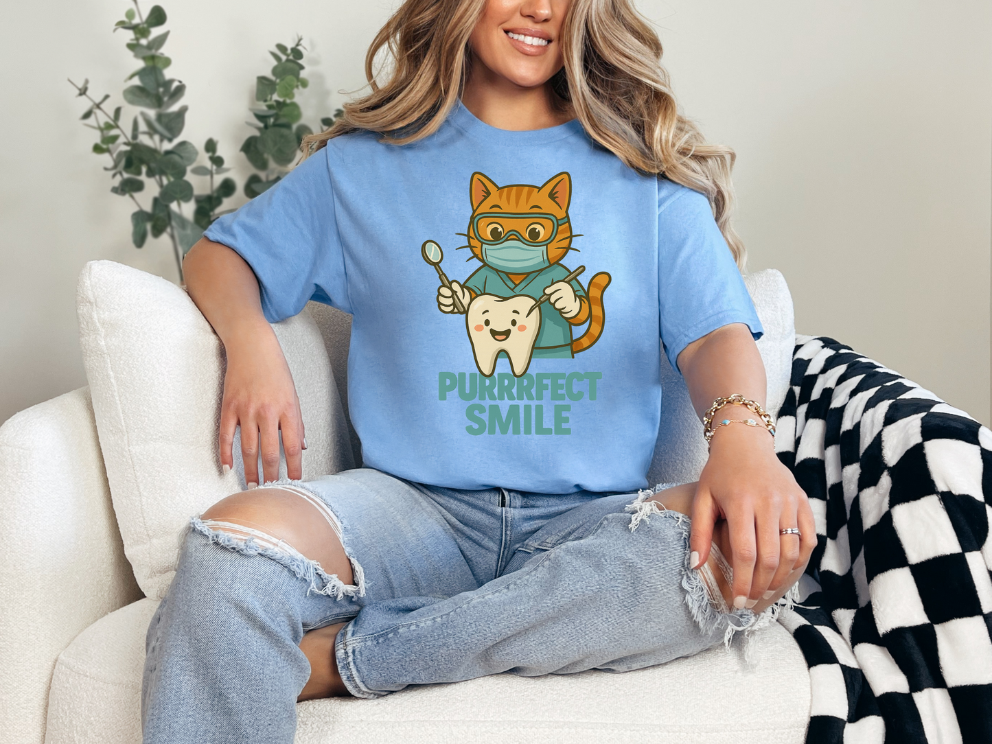Purrfect Smile Dental Tee | Gift for Dental Hygienists, Dental Assistants, and Dentists | Cute Dental Office Gift