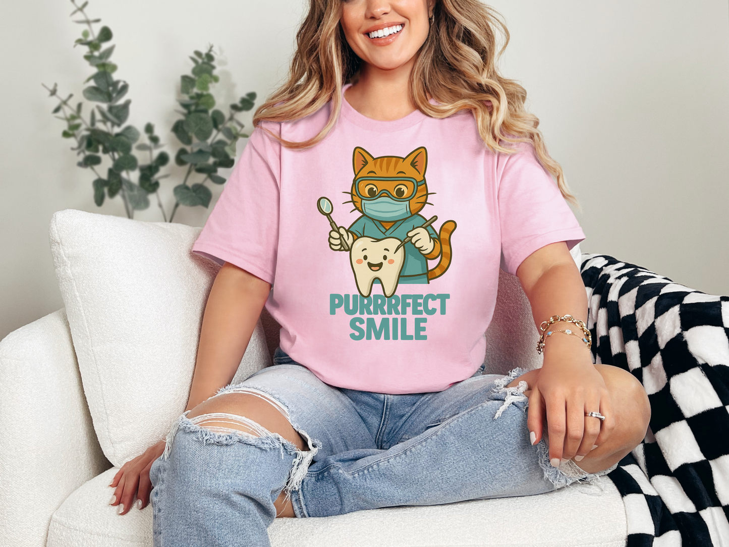 Purrfect Smile Dental Tee | Gift for Dental Hygienists, Dental Assistants, and Dentists | Cute Dental Office Gift