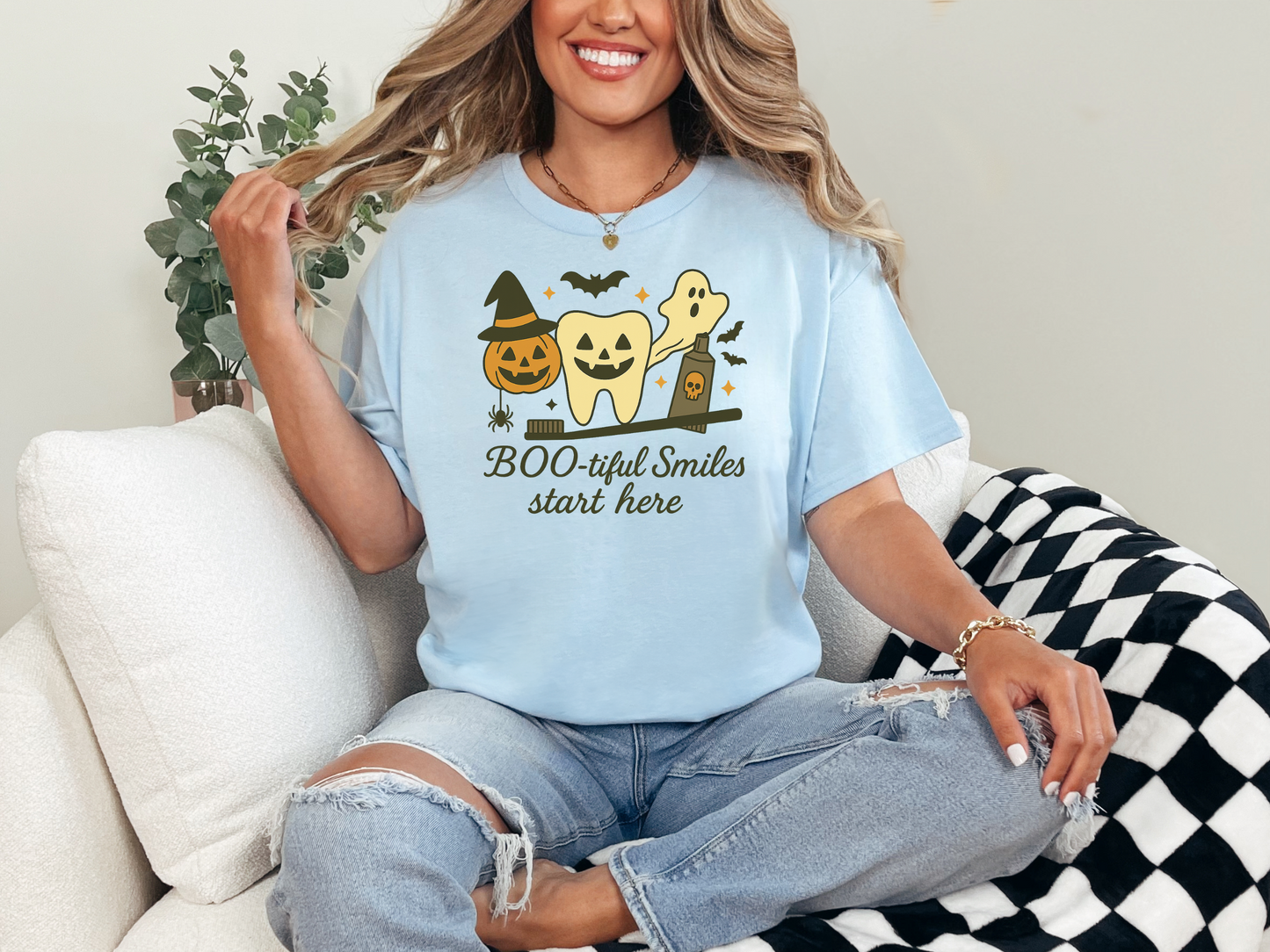 Halloween Themed Dental Shirt | "BOO-tiful Smiles" , Gift for Dentists, Dental Hygienists, Dental Assistants | Dental Office Gift